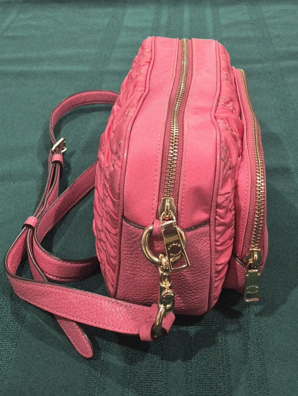 Coach Pink Leather/Nylon Ruched Quilted Texture Crossbody Bag(9